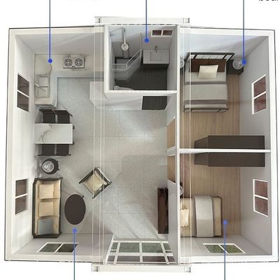 20 Fuß fertig 2 Schlafzimmer tragbares vorgefertigtes, erweiterbares Containerhaus für Bürogebäude Struktur und Effizienz